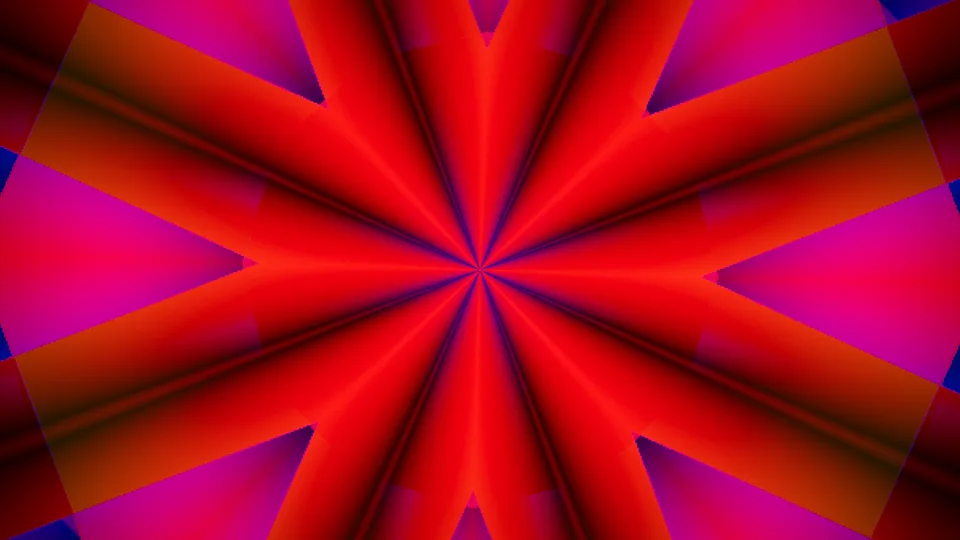 Visuel KaleidoDrift de Halofloor : un kaléidoscope de rayons rouges et violets.