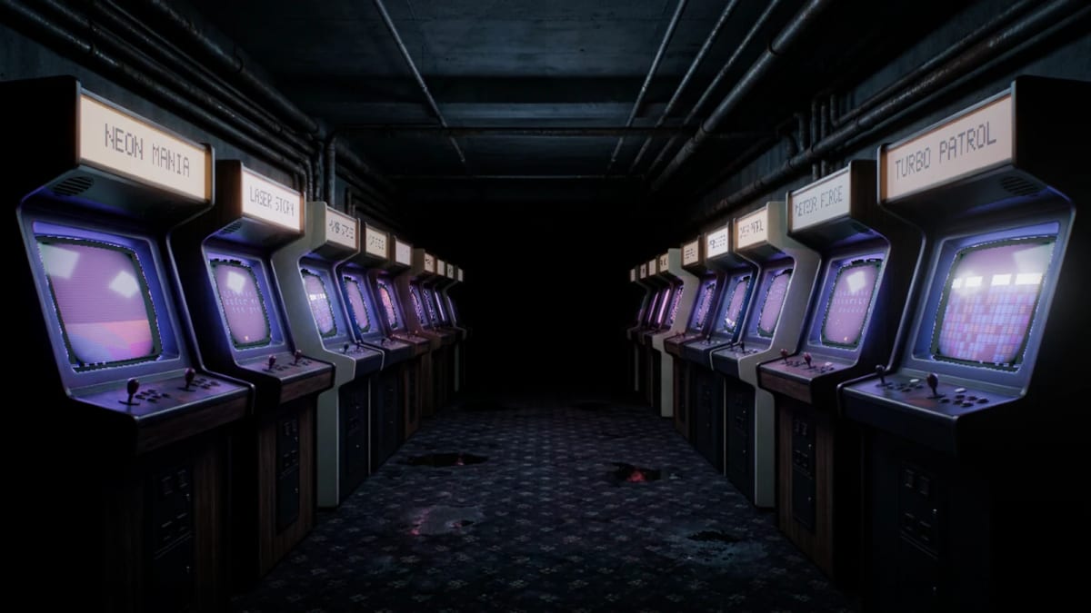Arcade: a retro arcade at night — screenshot of the Halofloor music visualizer