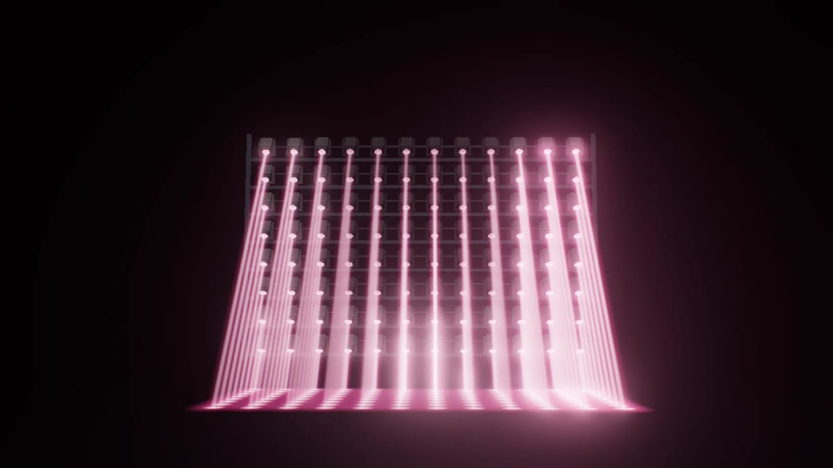 BeamWall: a wall of 96 moving lights — screenshot of the Halofloor music visualizer