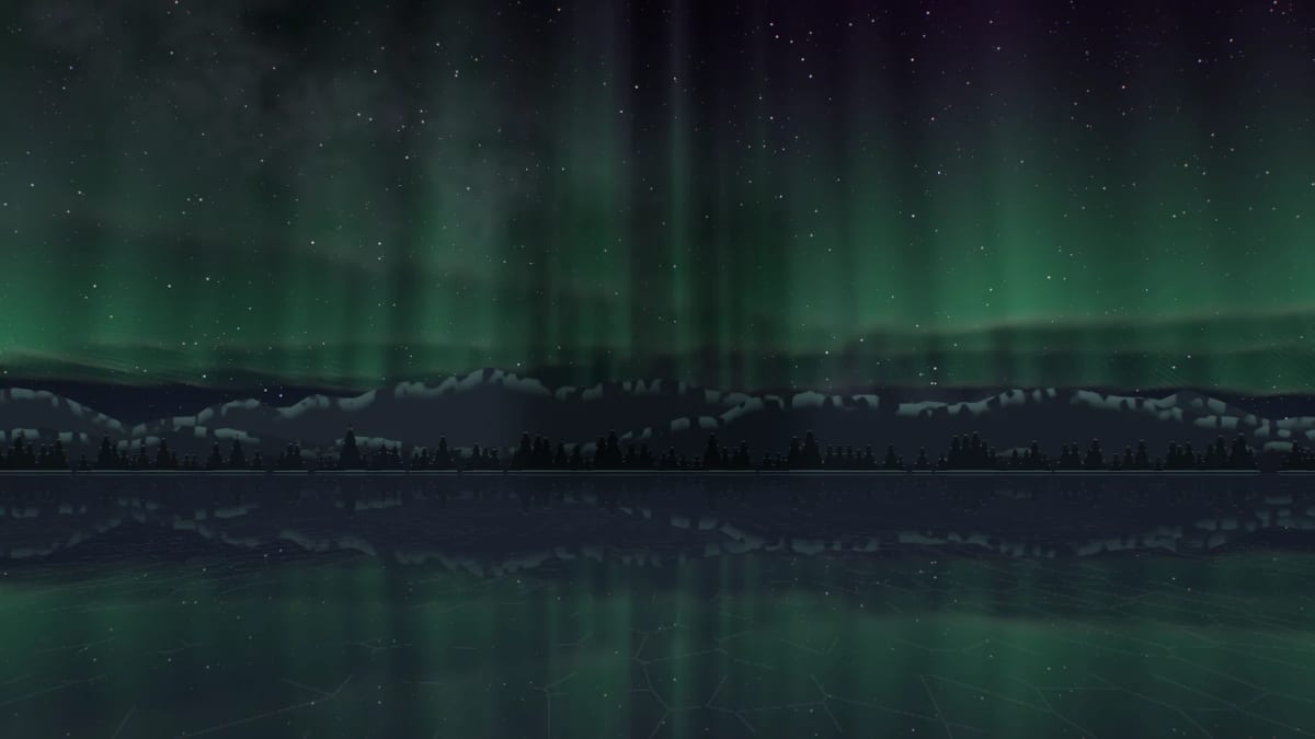 Borealis: northern lights over a frozen lake — screenshot of the Halofloor music visualizer