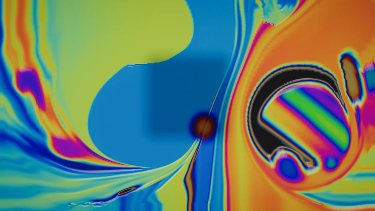 Bubble: an iridescent soap-bubble film — screenshot of the Halofloor music visualizer