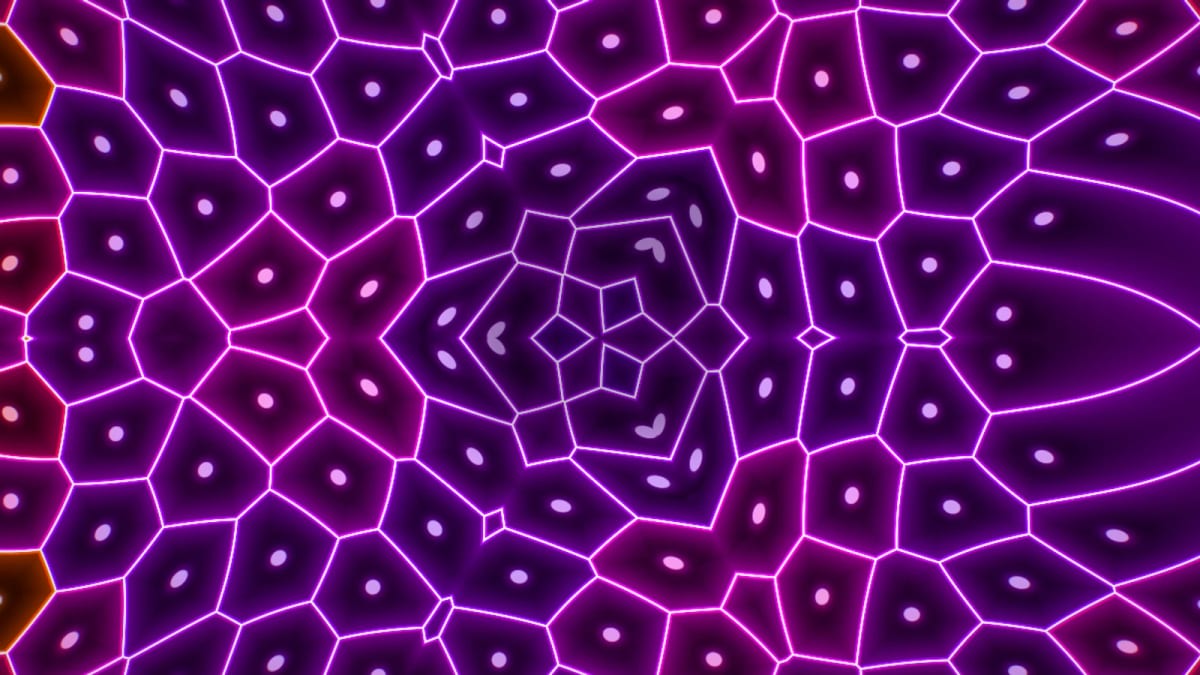 Cells: a tissue of dividing neon cells — screenshot of the Halofloor music visualizer
