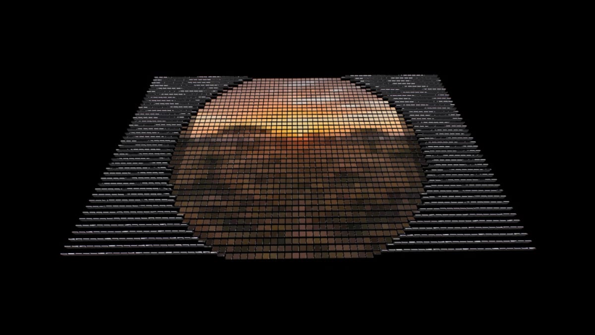 Domino: dominoes falling to the beat — screenshot of the Halofloor music visualizer
