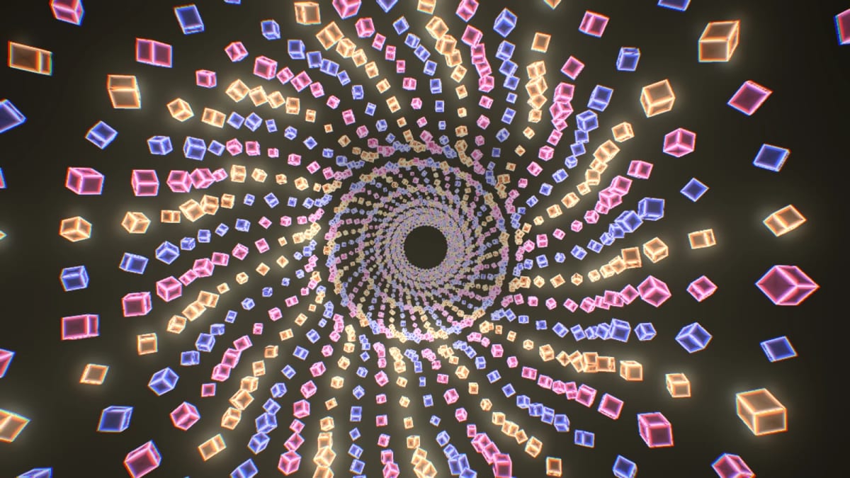 Formation: a swarm of 3D objects in formation — screenshot of the Halofloor music visualizer