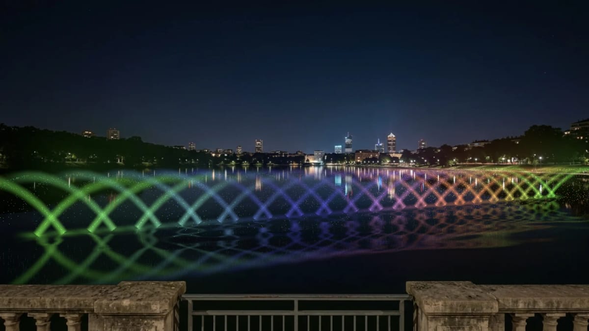 Fountain: a musical fountain on a lake — screenshot of the Halofloor music visualizer