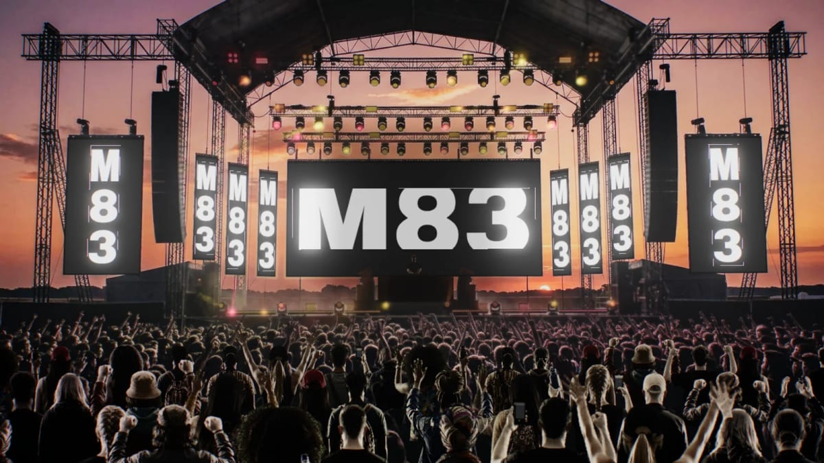 Goldenhour: a festival stage at sunset — screenshot of the Halofloor music visualizer