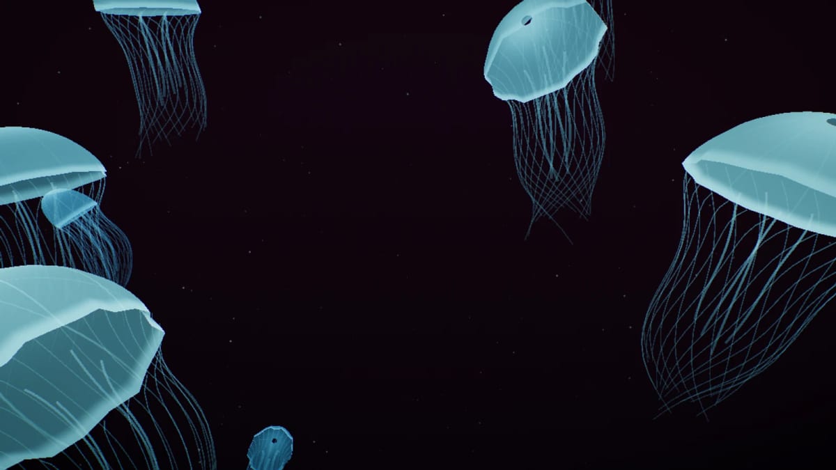 Jellyfish: glowing jellyfish in the deep blue — screenshot of the Halofloor music visualizer