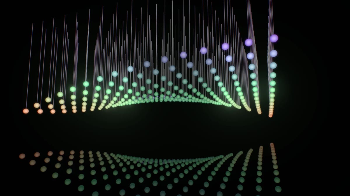 Kinetic: an installation of hanging spheres — screenshot of the Halofloor music visualizer
