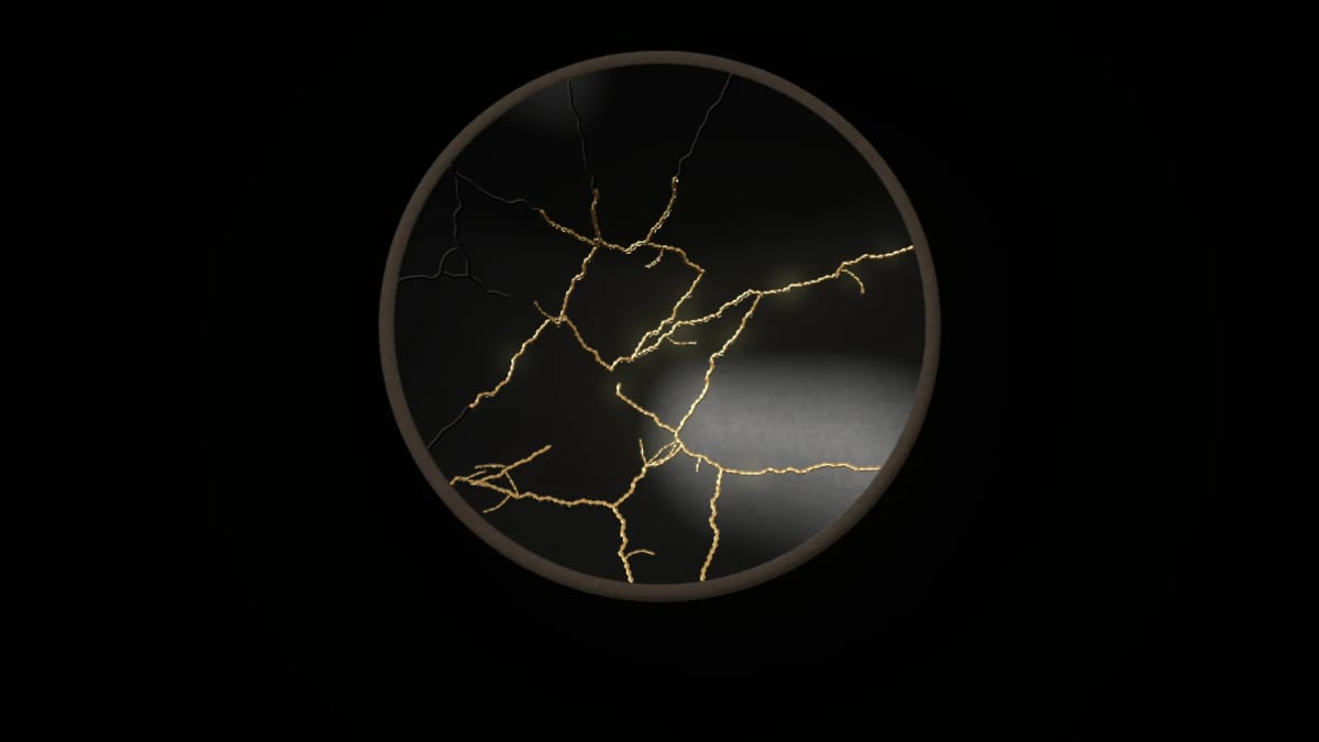 Kintsugi: a cracked bowl mended with gold — screenshot of the Halofloor music visualizer