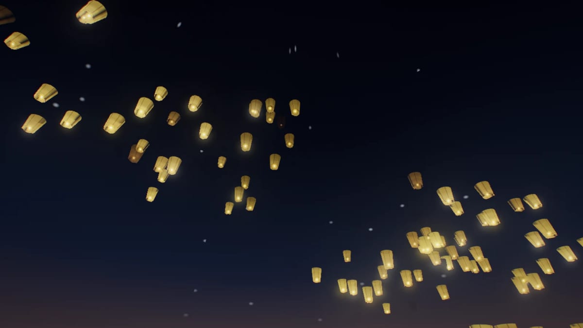 Lantern: sky lanterns rising at night — screenshot of the Halofloor music visualizer
