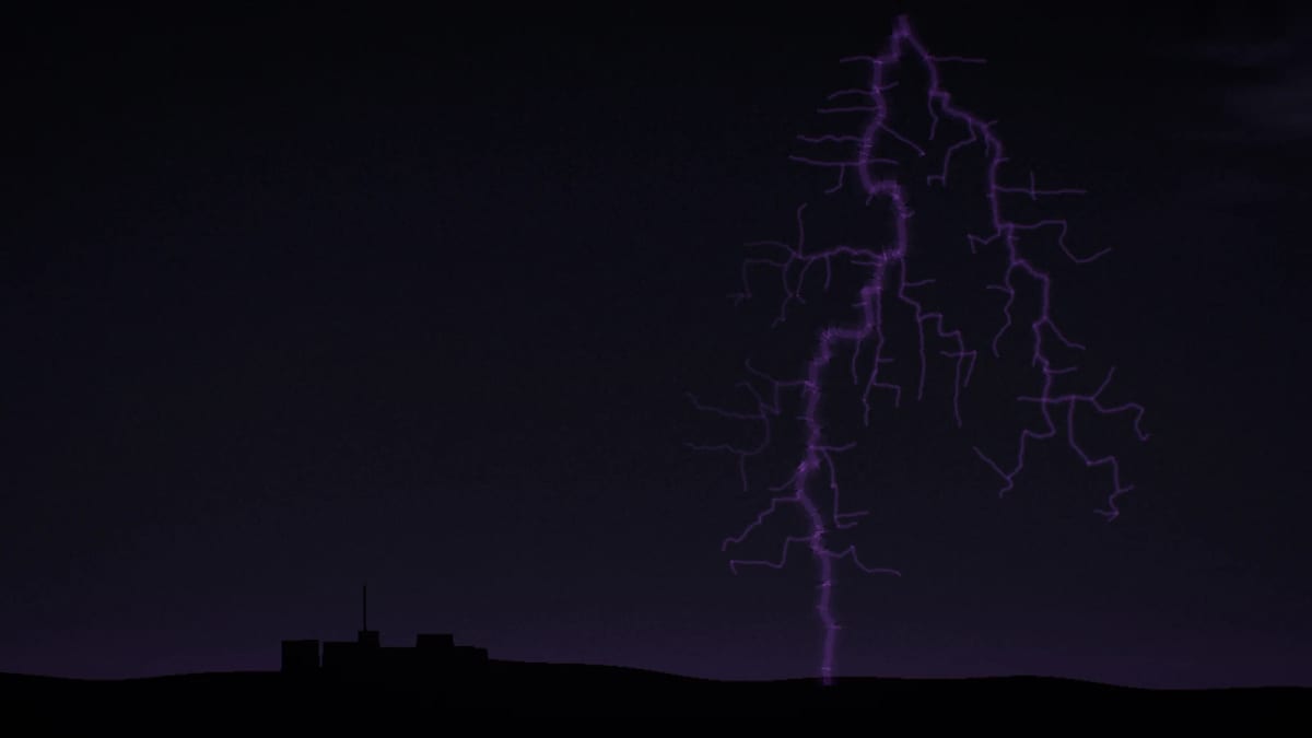 Lichtenberg: lightning over the city — screenshot of the Halofloor music visualizer