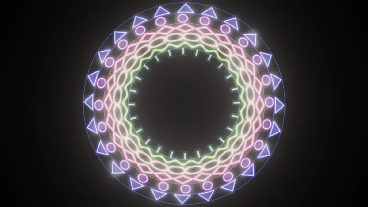 Mandala: a neon mandala that grows — screenshot of the Halofloor music visualizer