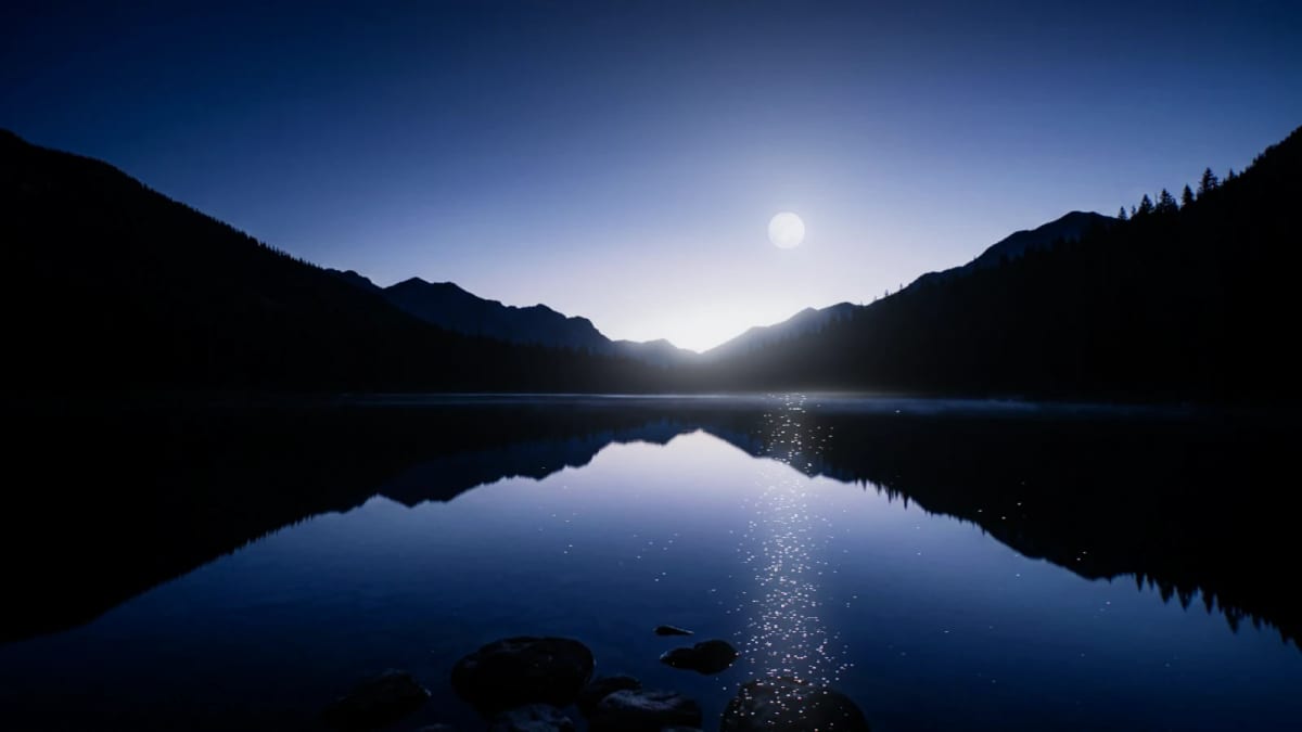 Moonlake: a mountain lake under the moon — screenshot of the Halofloor music visualizer
