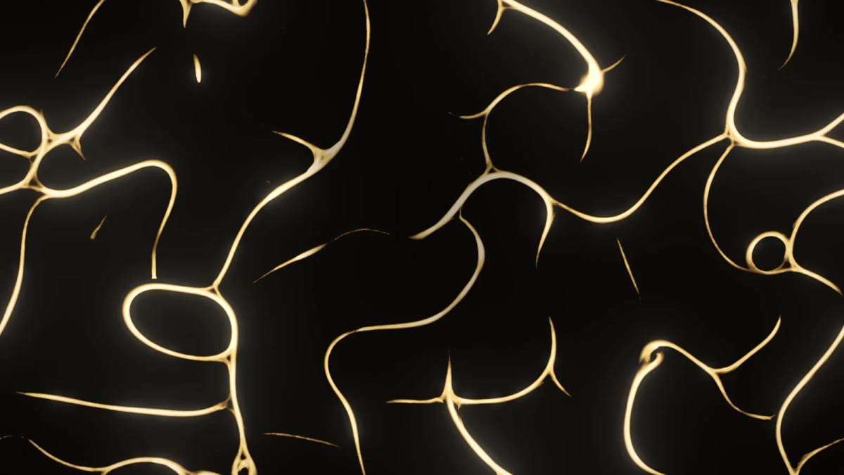 Mycelium: a living network of golden threads — screenshot of the Halofloor music visualizer