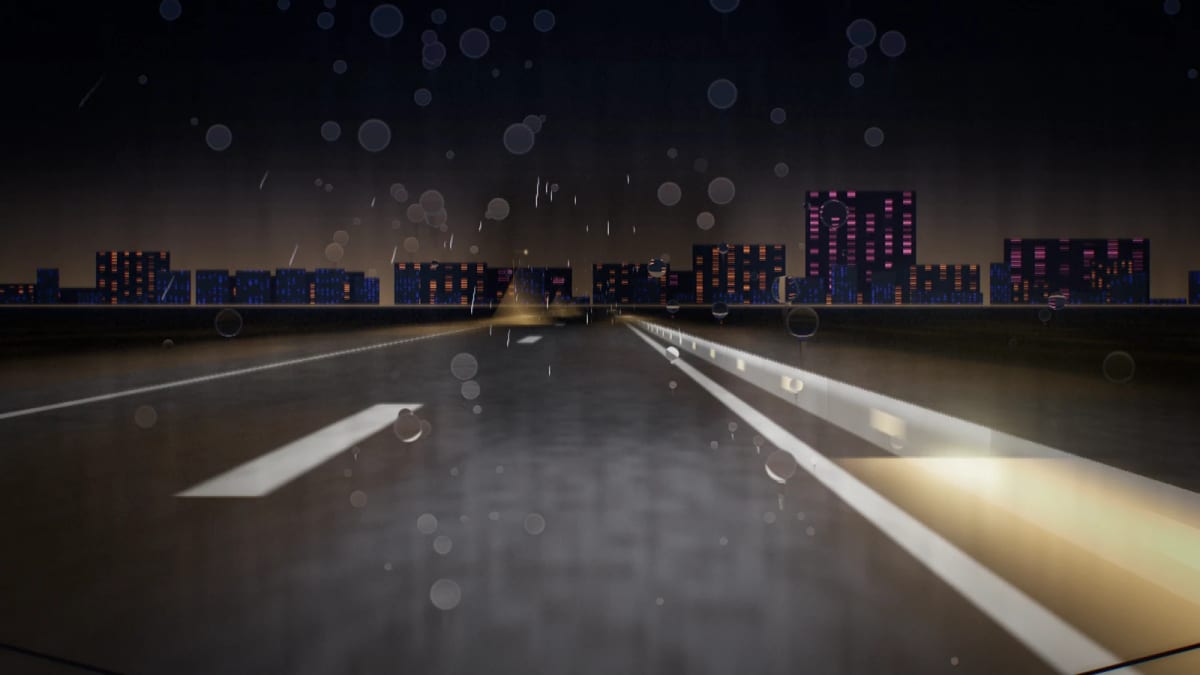 Nightdrive: a night drive toward the city — screenshot of the Halofloor music visualizer