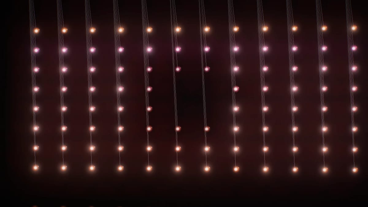 Pendula: a grid of glowing pendulums — screenshot of the Halofloor music visualizer