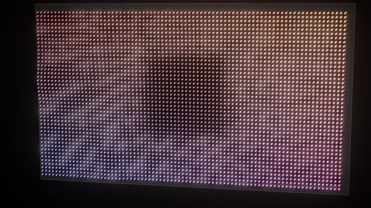 Pinscreen: the cover in chrome pin relief — screenshot of the Halofloor music visualizer