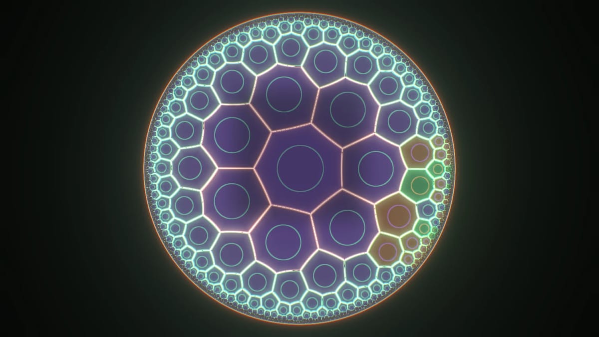 Poincare: a neon hyperbolic tiling — screenshot of the Halofloor music visualizer