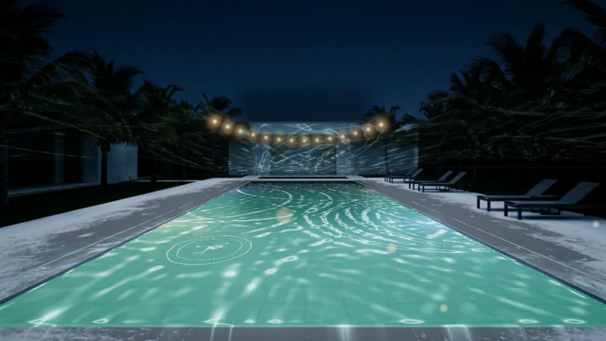 Poolside: a lit swimming pool at night — screenshot of the Halofloor music visualizer