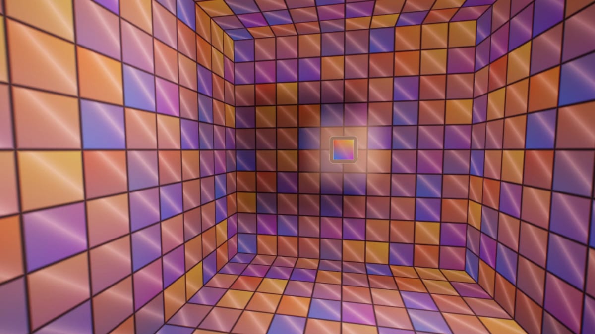 Portals: neon rooms in a row — screenshot of the Halofloor music visualizer