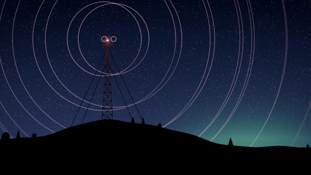 Signal: a radio mast under the stars — screenshot of the Halofloor music visualizer