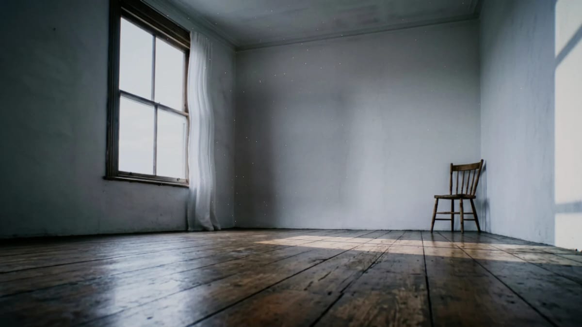 Sunroom: an empty room at sunrise — screenshot of the Halofloor music visualizer