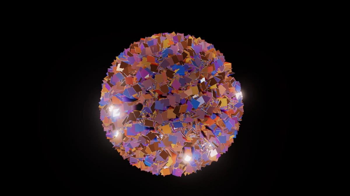 Texer: a flying mosaic of the artwork — screenshot of the Halofloor music visualizer