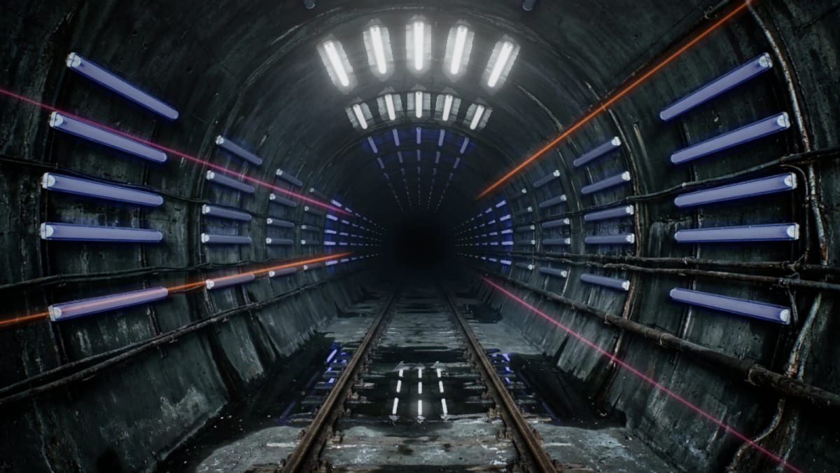 Underground: a rave in a railway tunnel — screenshot of the Halofloor music visualizer
