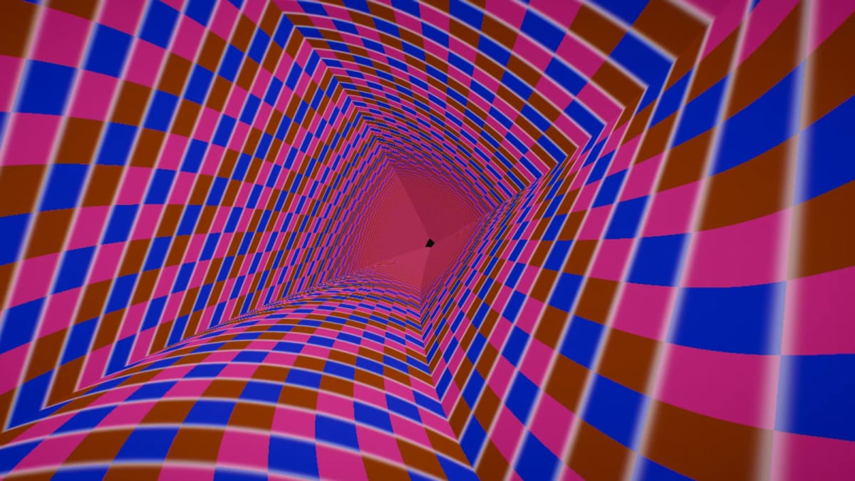 Vertigo: a dizzying checkered corridor — screenshot of the Halofloor music visualizer