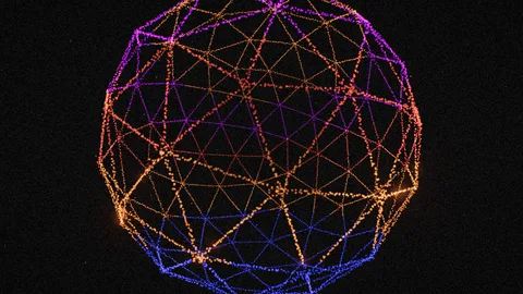 Airframe : Orange and violet wireframe geodesic sphere