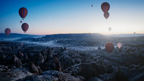 Balloons : hot-air balloons over a dawn valley