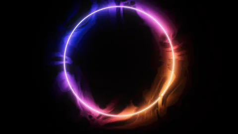 Halo : a neon ring in drifting smoke