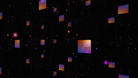 Infinity : Colored squares floating in a starry depth