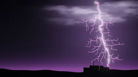 Lichtenberg : Purple lightning striking above a city