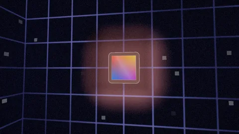 Portals : Neon grid room around a glowing square